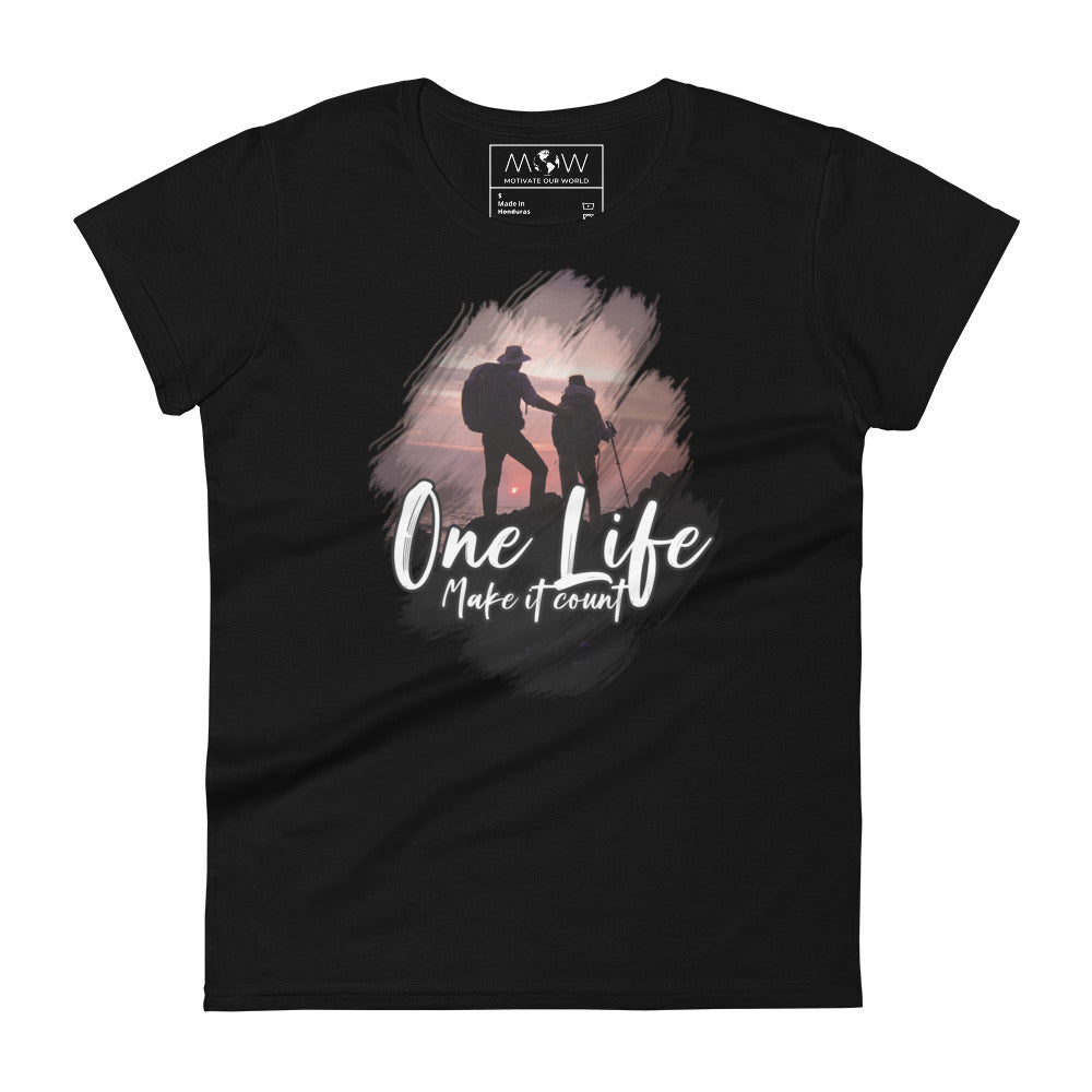 One Life, Make It Count Women’s Motivational Black T-Shirt II