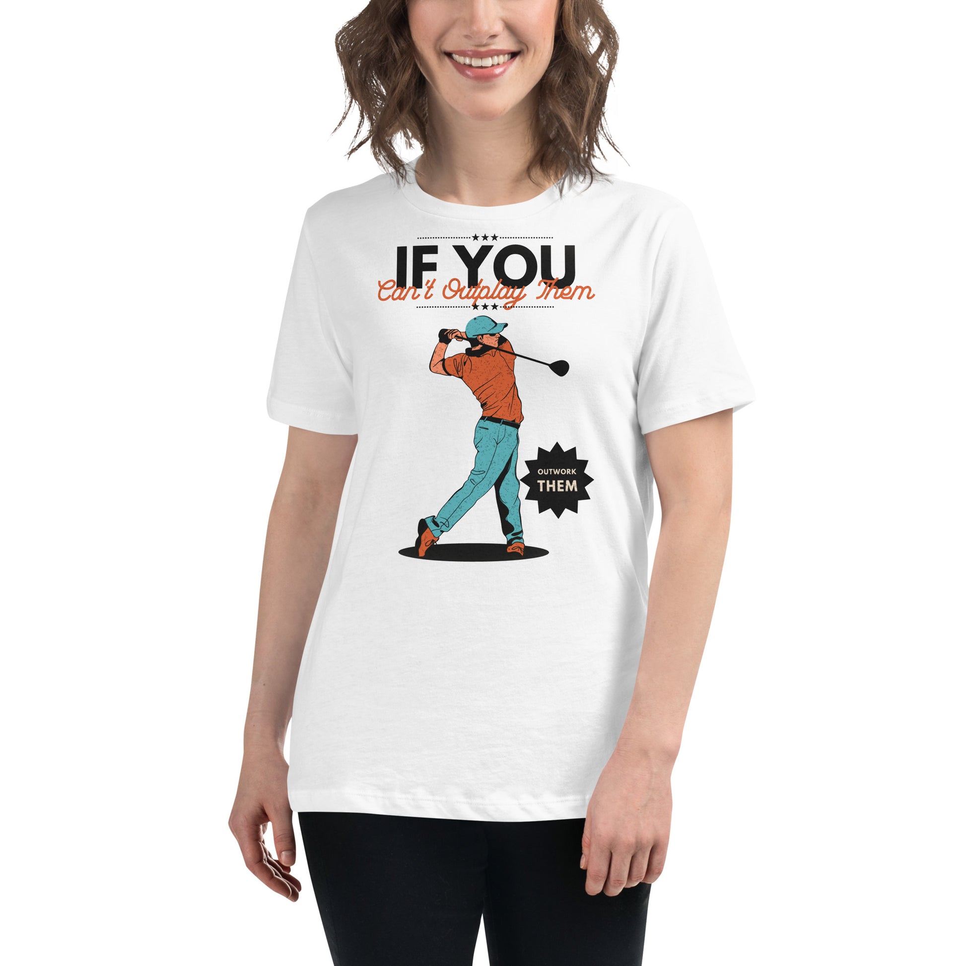 "Outwork the Competition" White Motivational Women’s T-Shirt Lifestyle