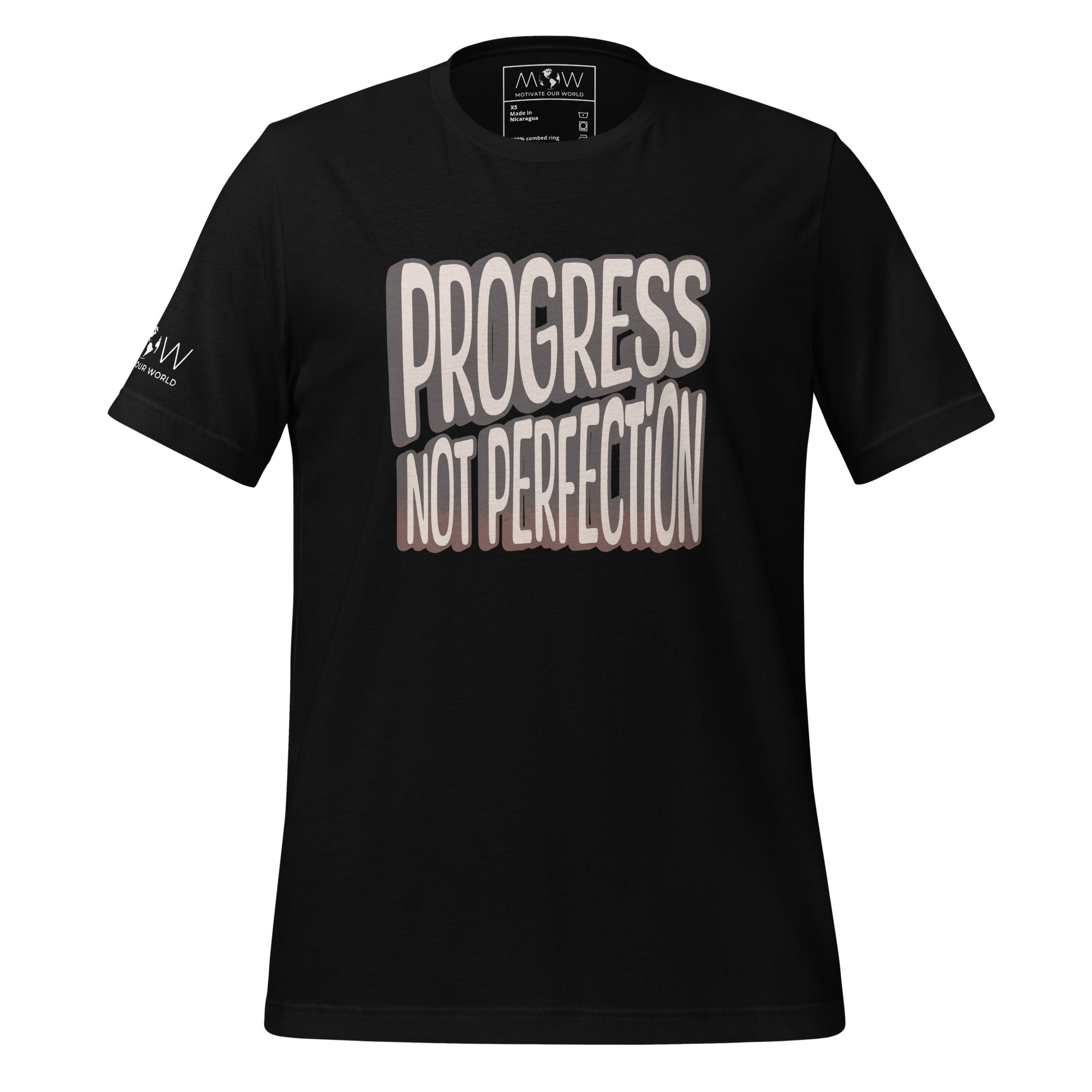 PROGRESS NOT PERFECTION Men's Motivational Black T-Shirt