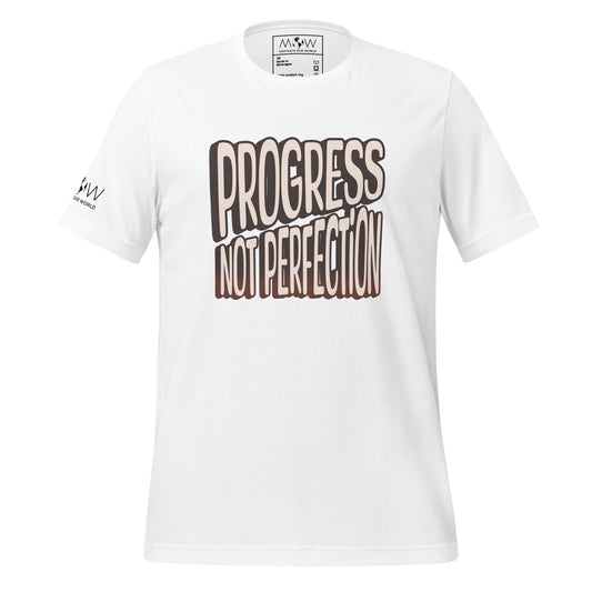 PROGRESS NOT PERFECTION Men's Motivational White T-Shirt