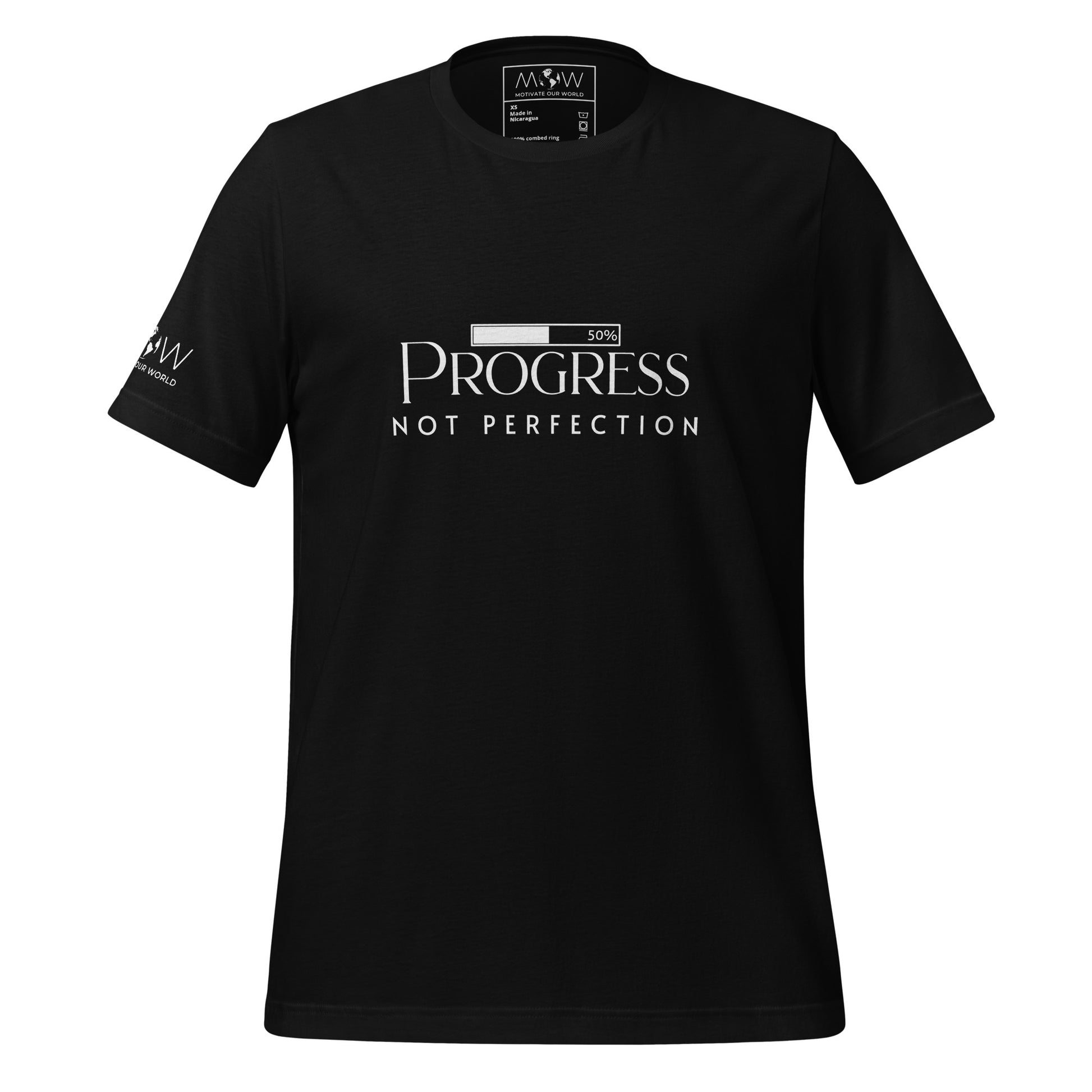 PROGRESS NOT PERFECTION Men's Motivational Black T-Shirt