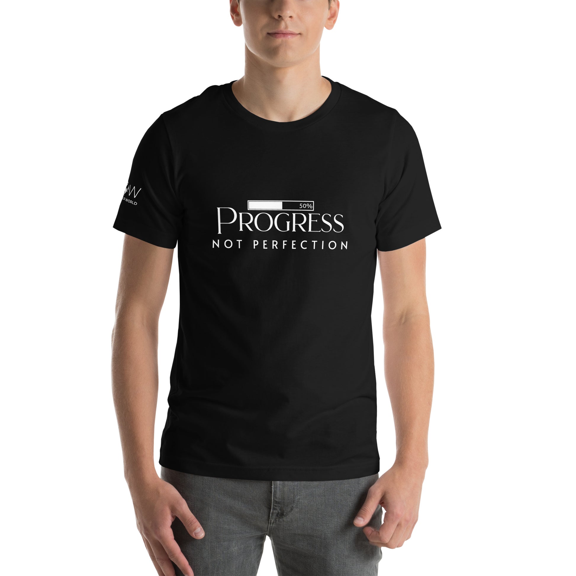 PROGRESS NOT PERFECTION Men's Motivational Black T-Shirt
