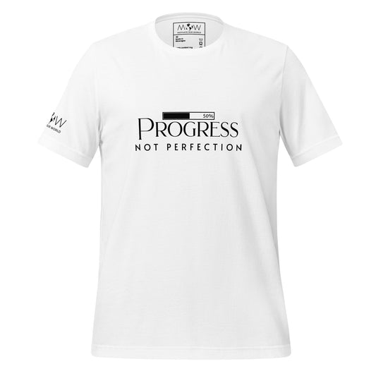 PROGRESS NOT PERFECTION Men's Motivational White T-Shirt