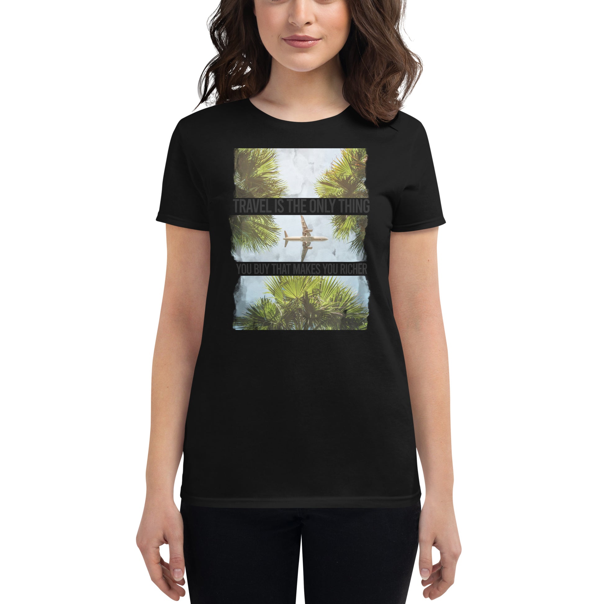 Palm Trees and Planes Women’s Motivational Black T-Shirt