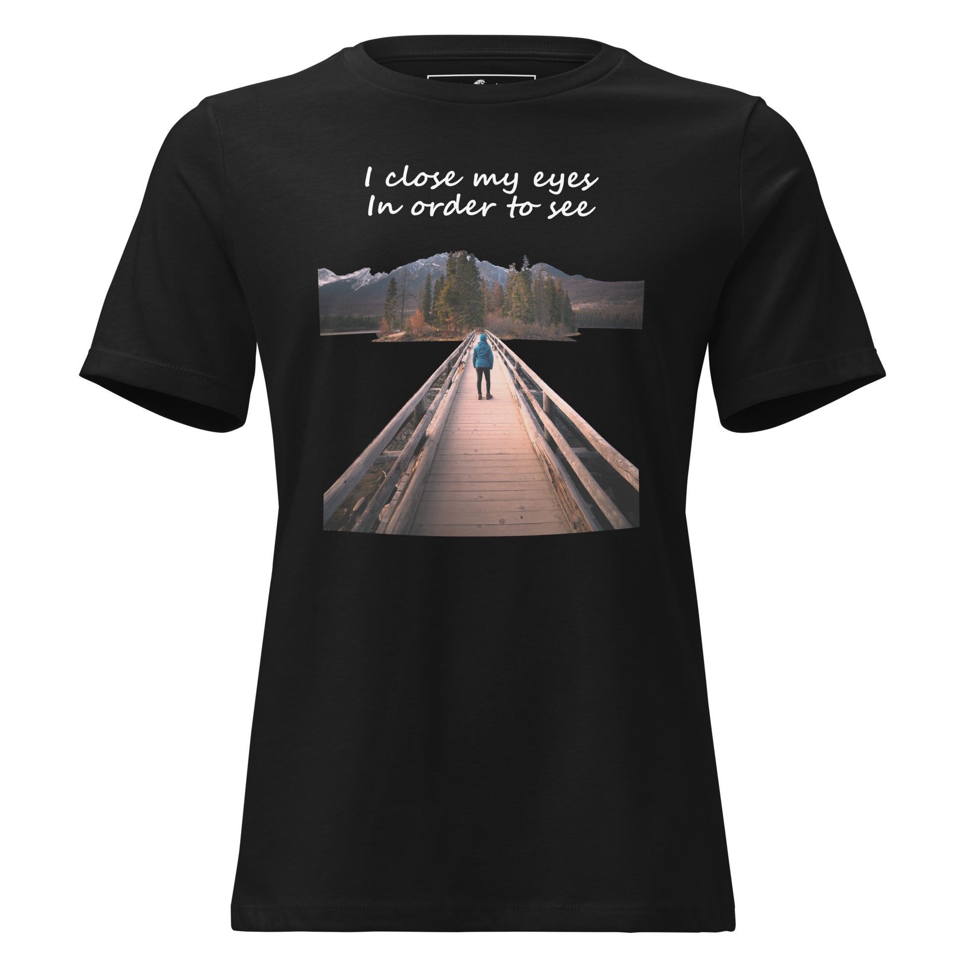 Path to Peace (Bridge & Mountains Design) Black Motivational Women’s T-Shirt