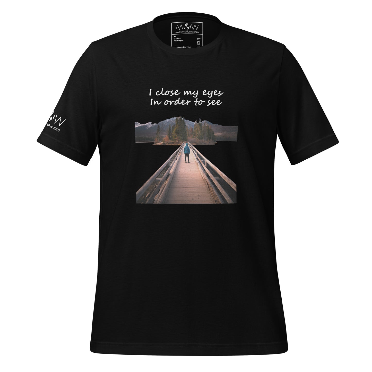 Path to Peace (Bridge & Mountains Design) Men's Motivational Black T-Shirt