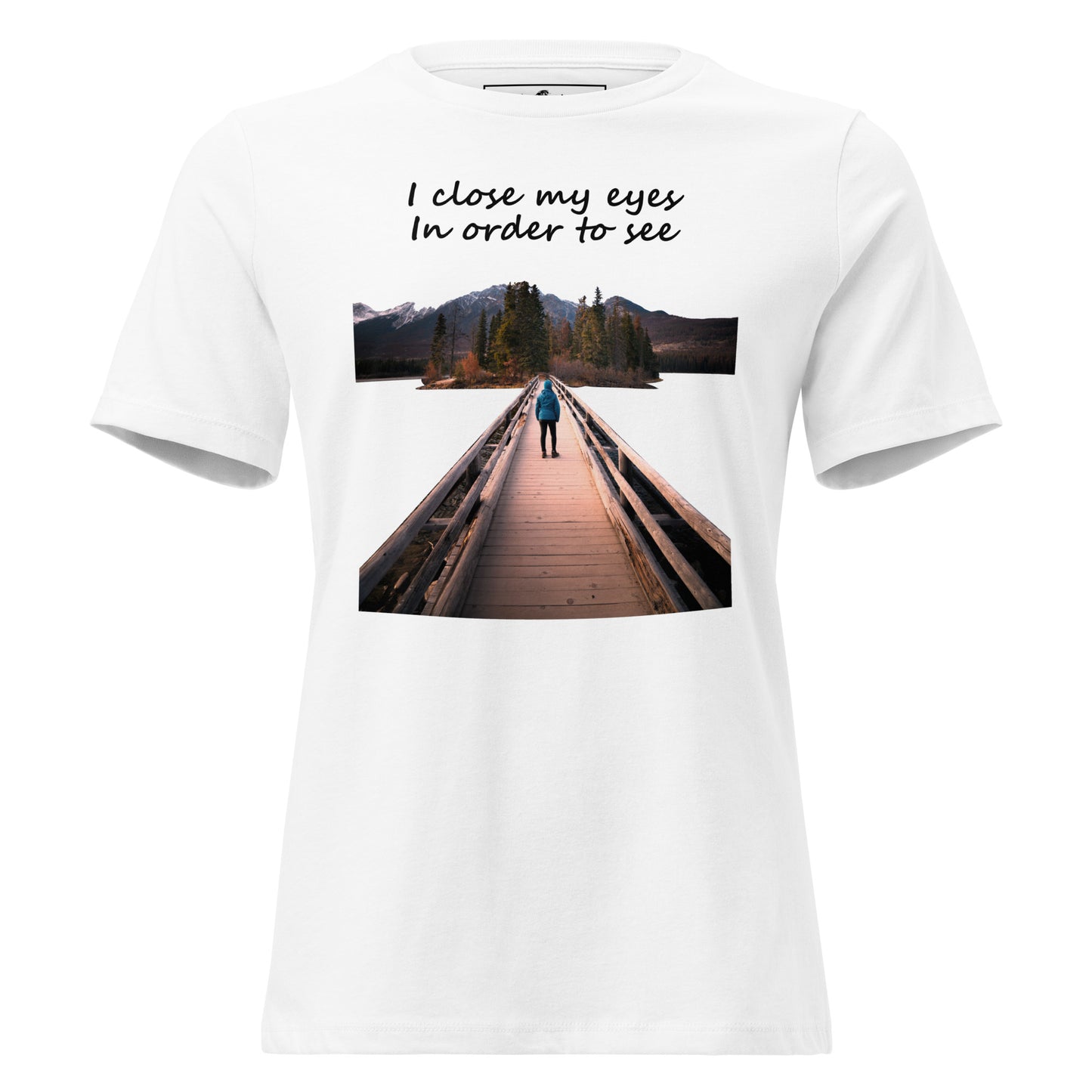 Path to Peace (Bridge & Mountains Design) White Motivational Women’s T-Shirt