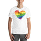 Peace Love Pride Rainbow Heart LGBTQ+ White Motivational Men's T-Shirt