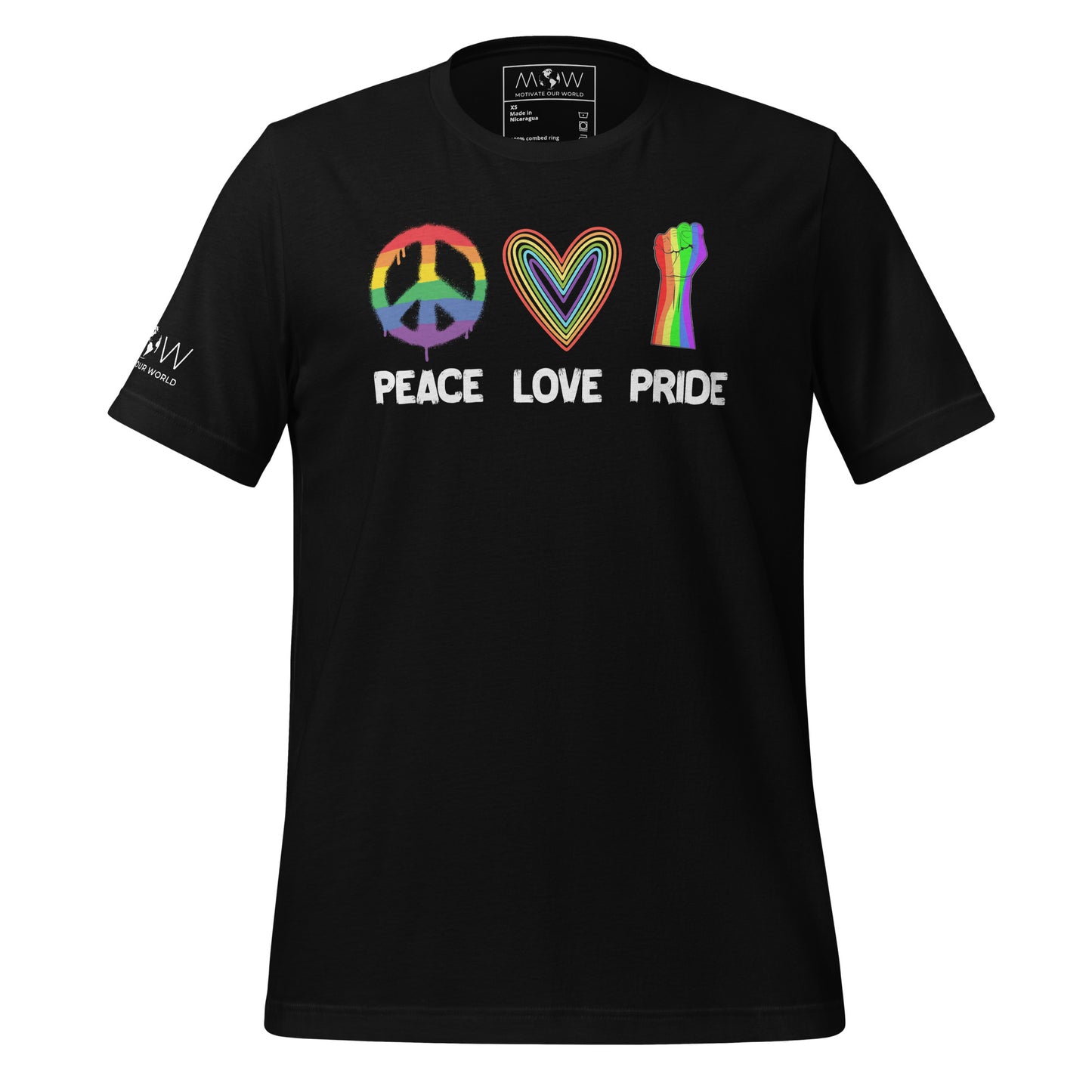 Peace Love Pride Trio Black Motivational  Men's T-Shirt