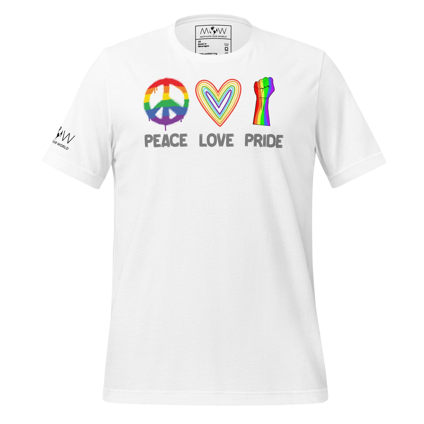 Peace Love Pride Trio White Motivational  Men's T-Shirt