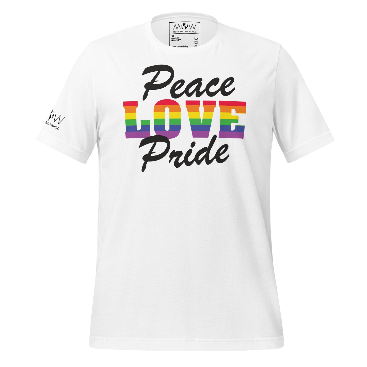 Peace, Love, Pride White Motivational Men's T-Shirt