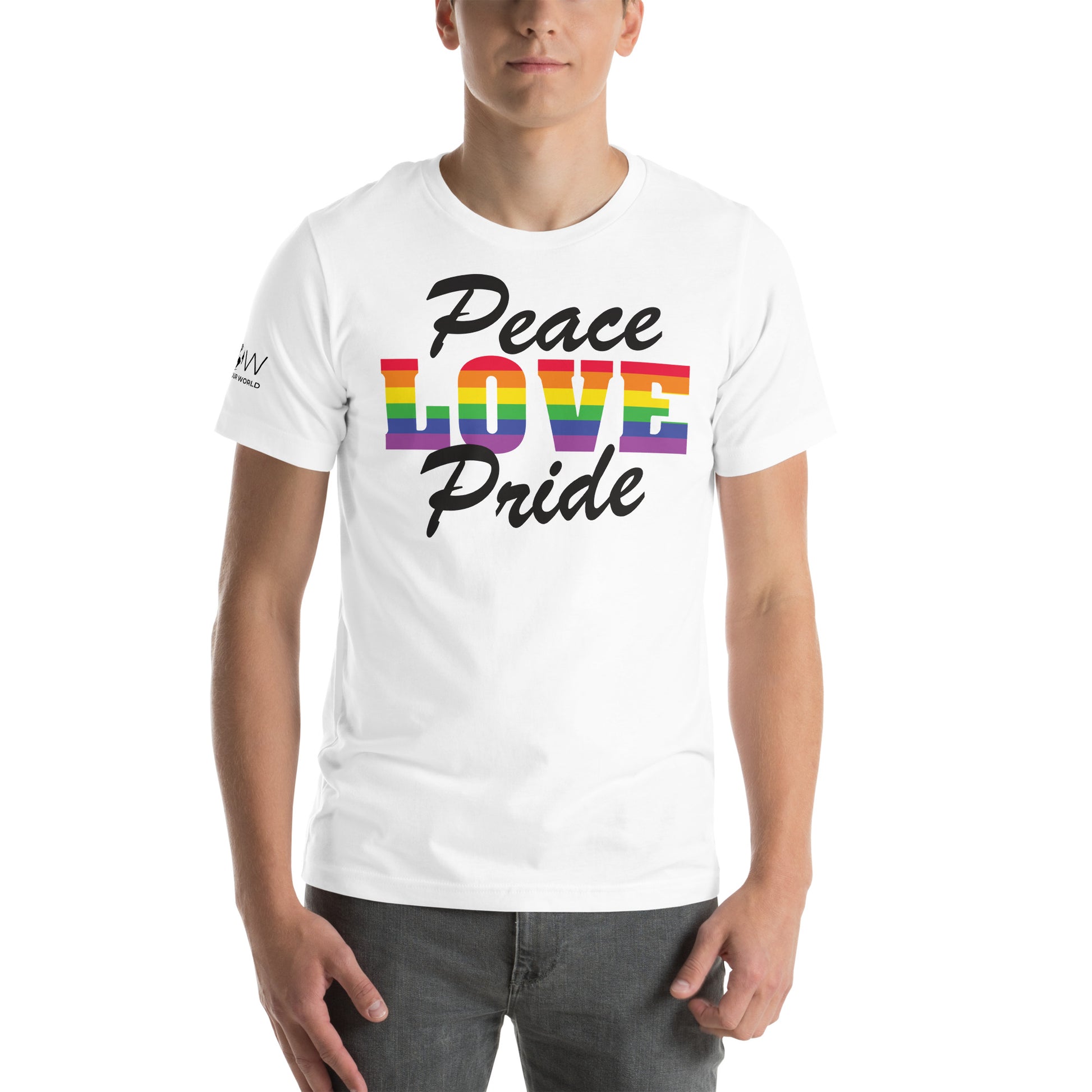 Peace, Love, Pride White Motivational Men's T-Shirt