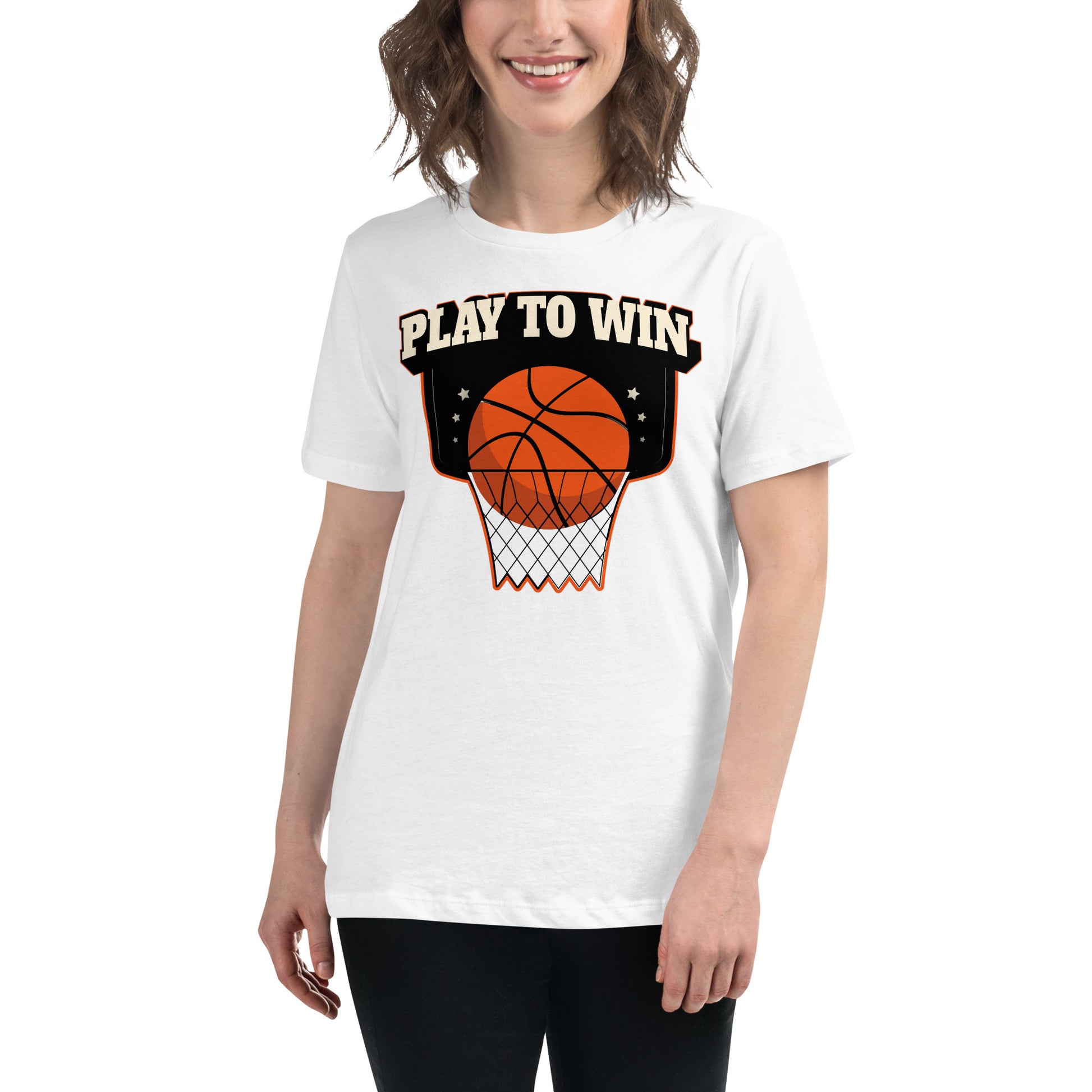 "Play to Win" Basketball White Motivational Women’s T-Shirt Lifestyle