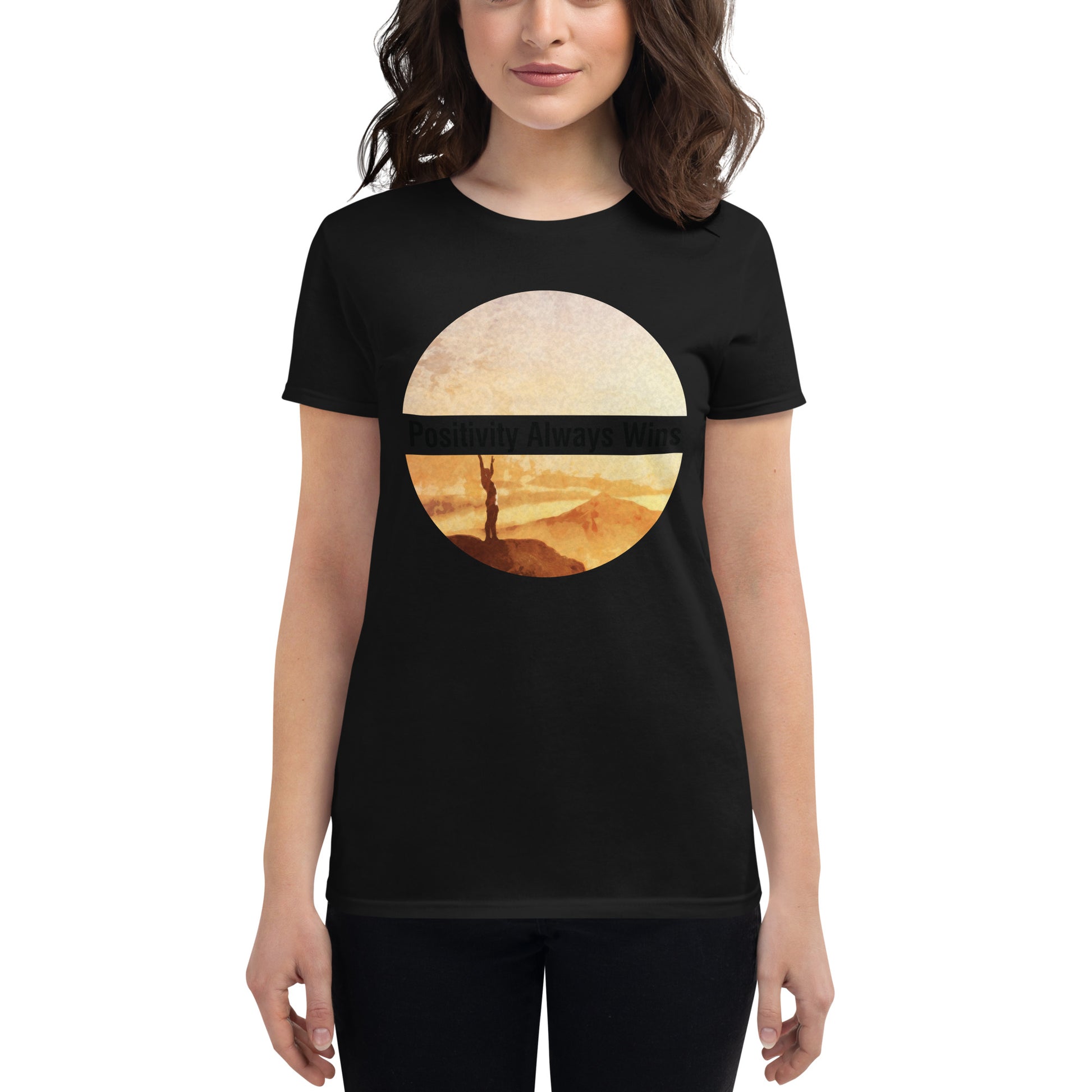 Positivity Always Wins Sunset Women’s Motivational Black T-Shirt