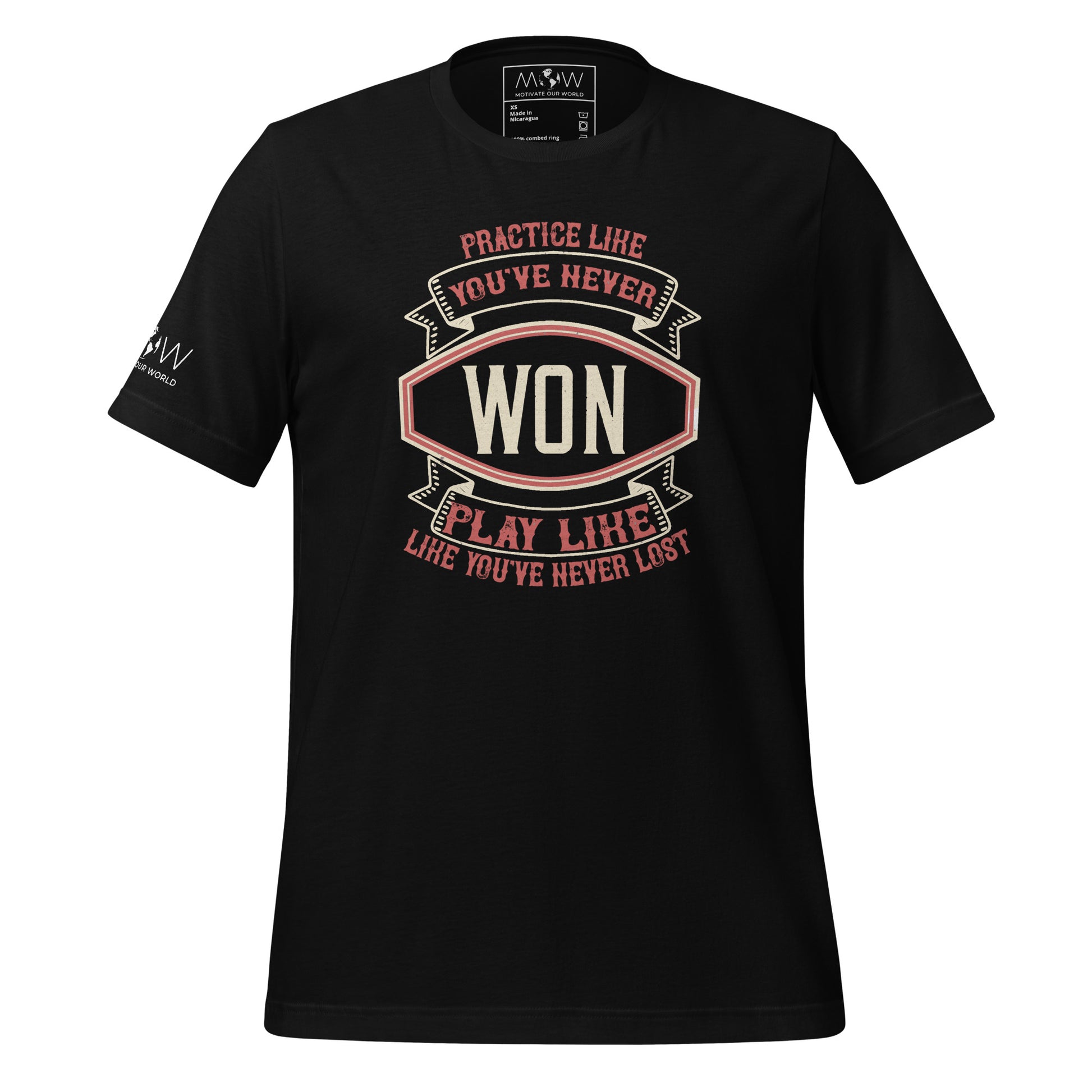 "Practice Like You've Never Won, Play Like You've Never Lost" Men's Motivational Black T-Shirt