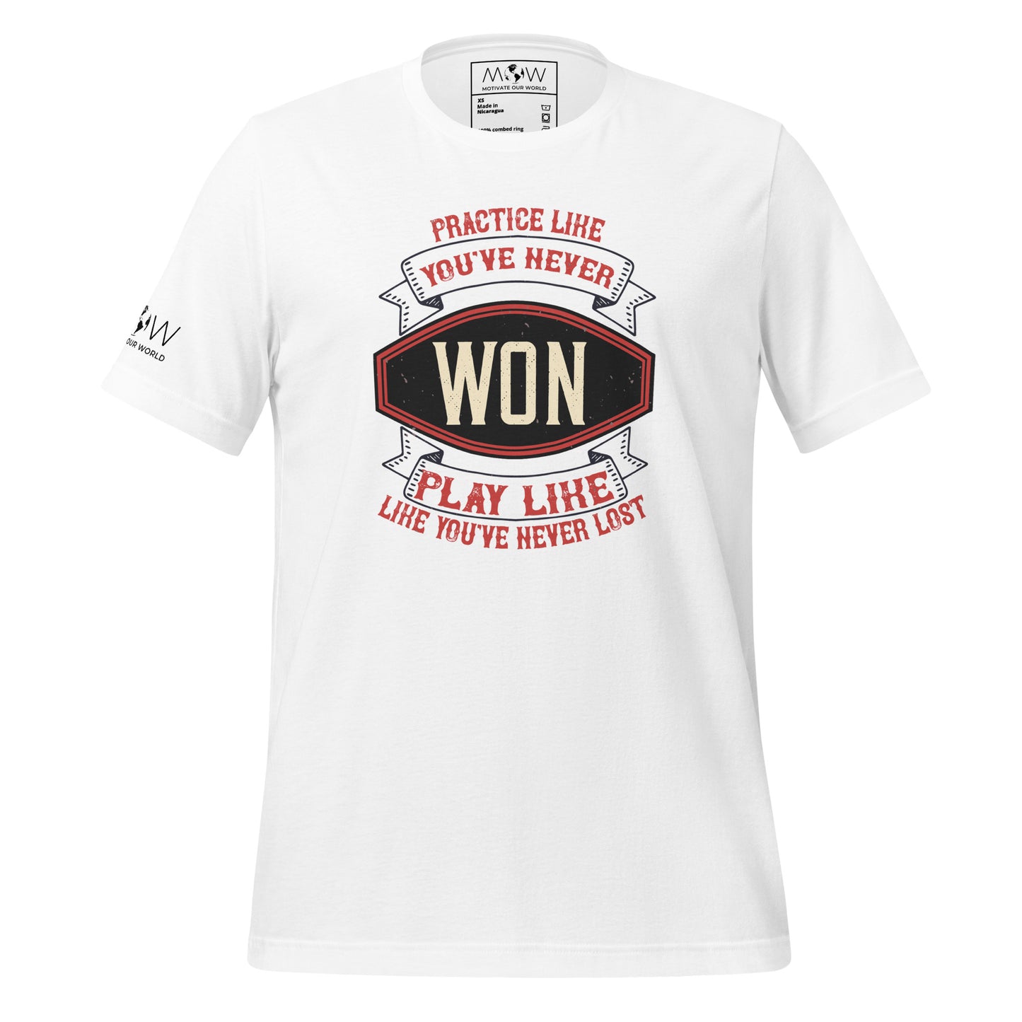 "Practice Like You've Never Won, Play Like You've Never Lost" Men's Motivational White T-Shirt