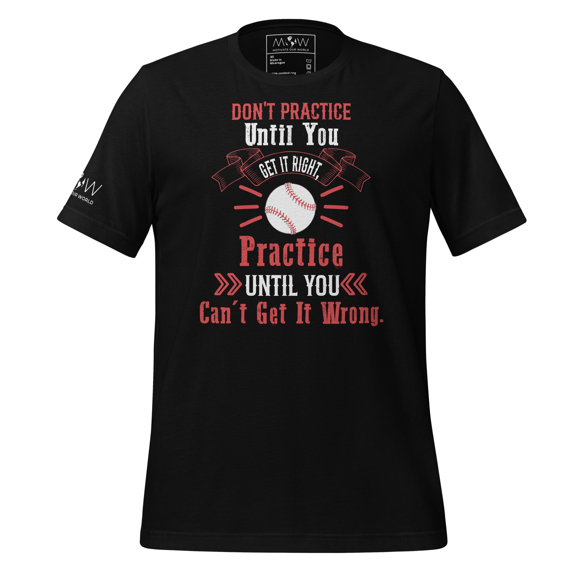 Practice Until You Can't Get It Wrong Baseball Men's Motivational Black T-Shirt