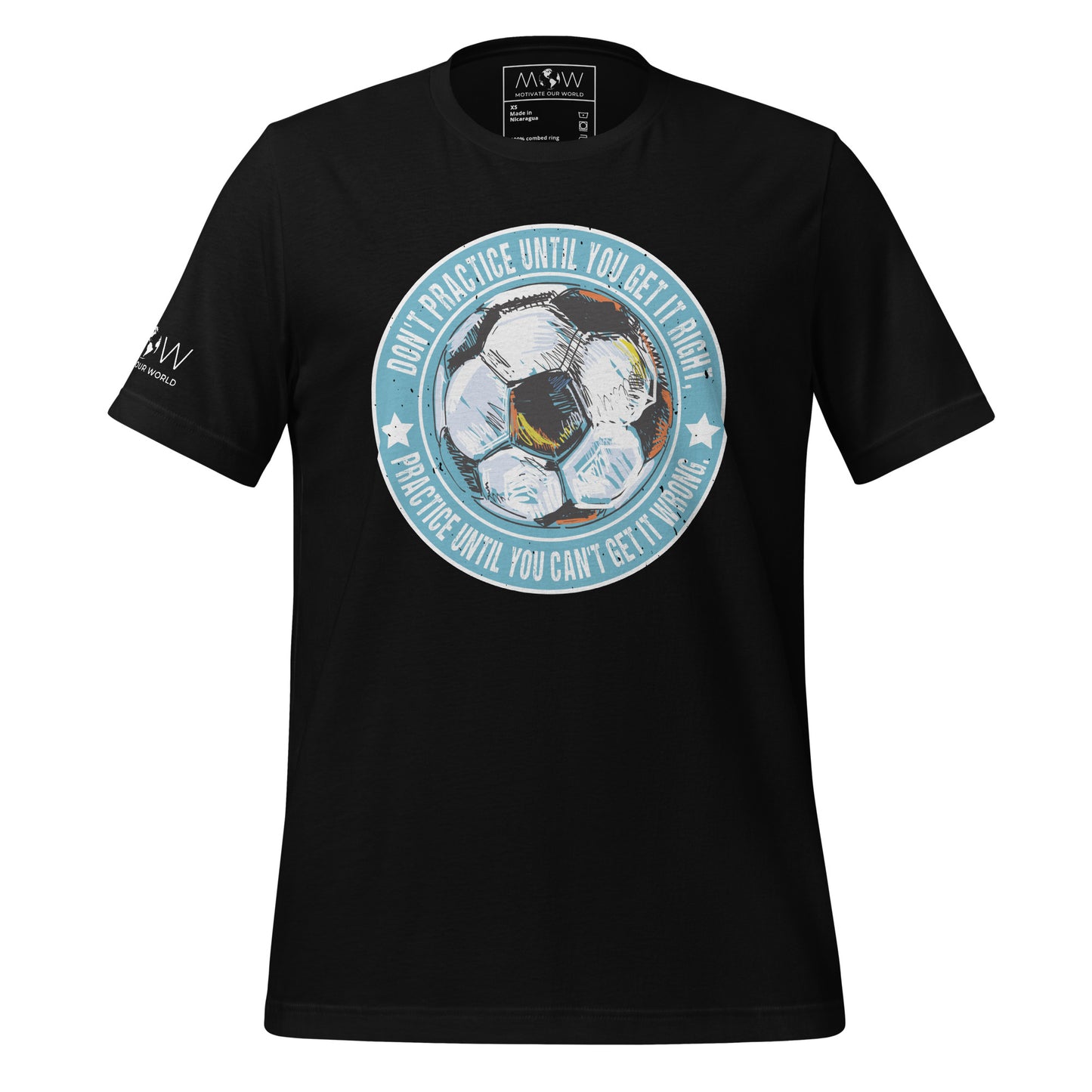 Practice Until You Can't Get It Wrong Soccer Circle Men's Motivational Black T-Shirt