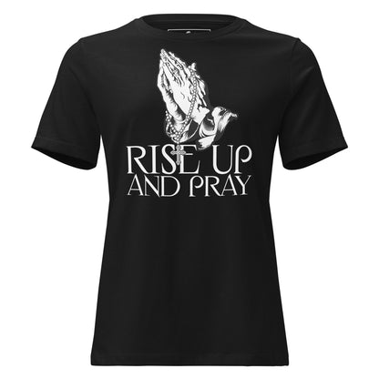 Praying Hands with Rosary Design Black Motivational Women’s T-Shirt