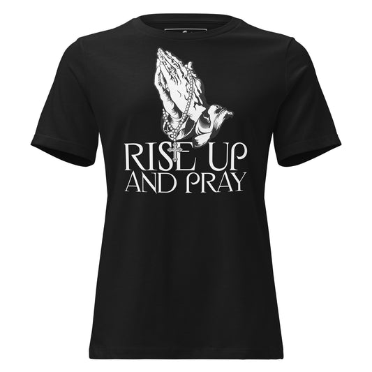 Praying Hands with Rosary Design Black Motivational Women’s T-Shirt