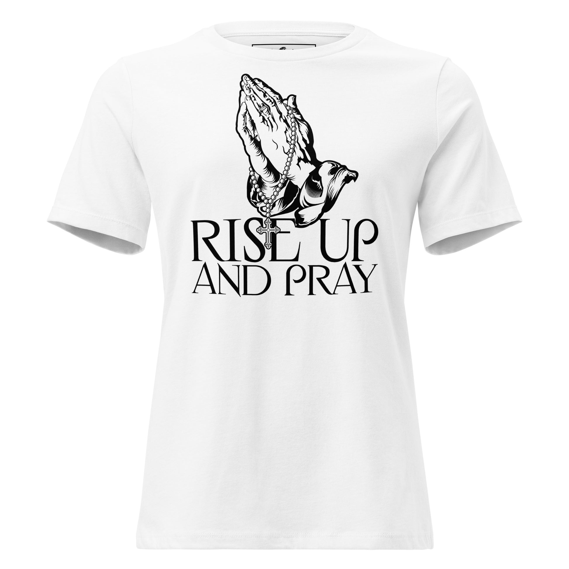 Praying Hands with Rosary Design White Motivational Women’s T-Shirt