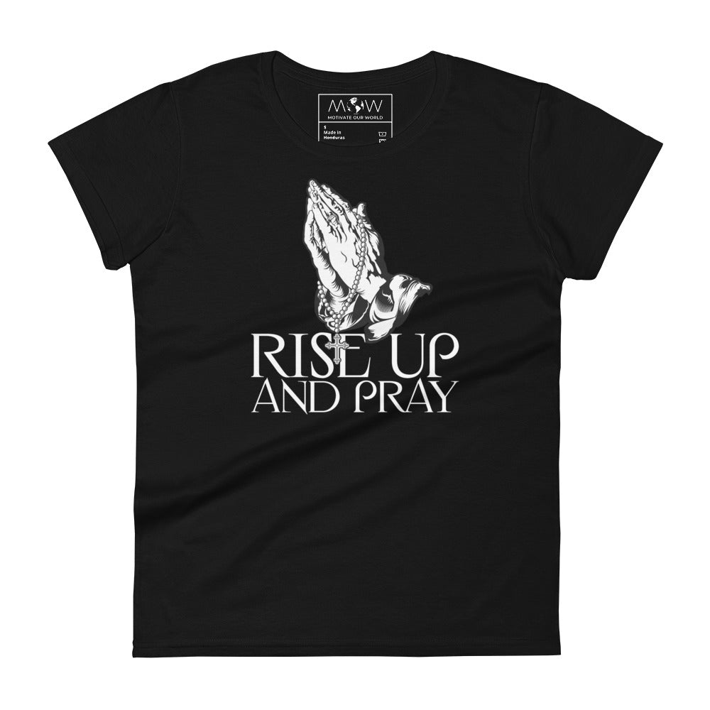 Praying Hands with Rosary Women’s Motivational Black T-Shirt