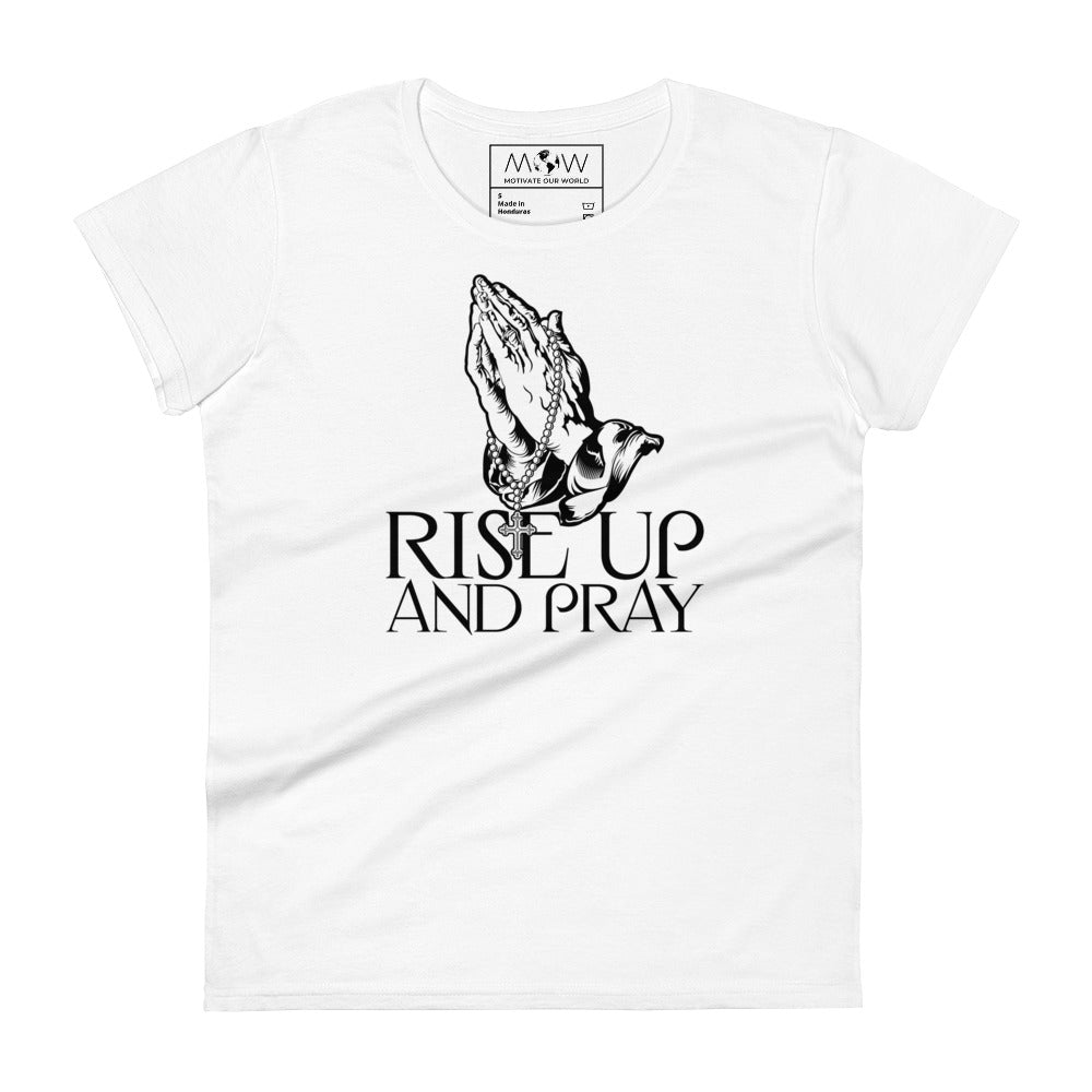Praying Hands with Rosary Women’s Motivational White T-Shirt