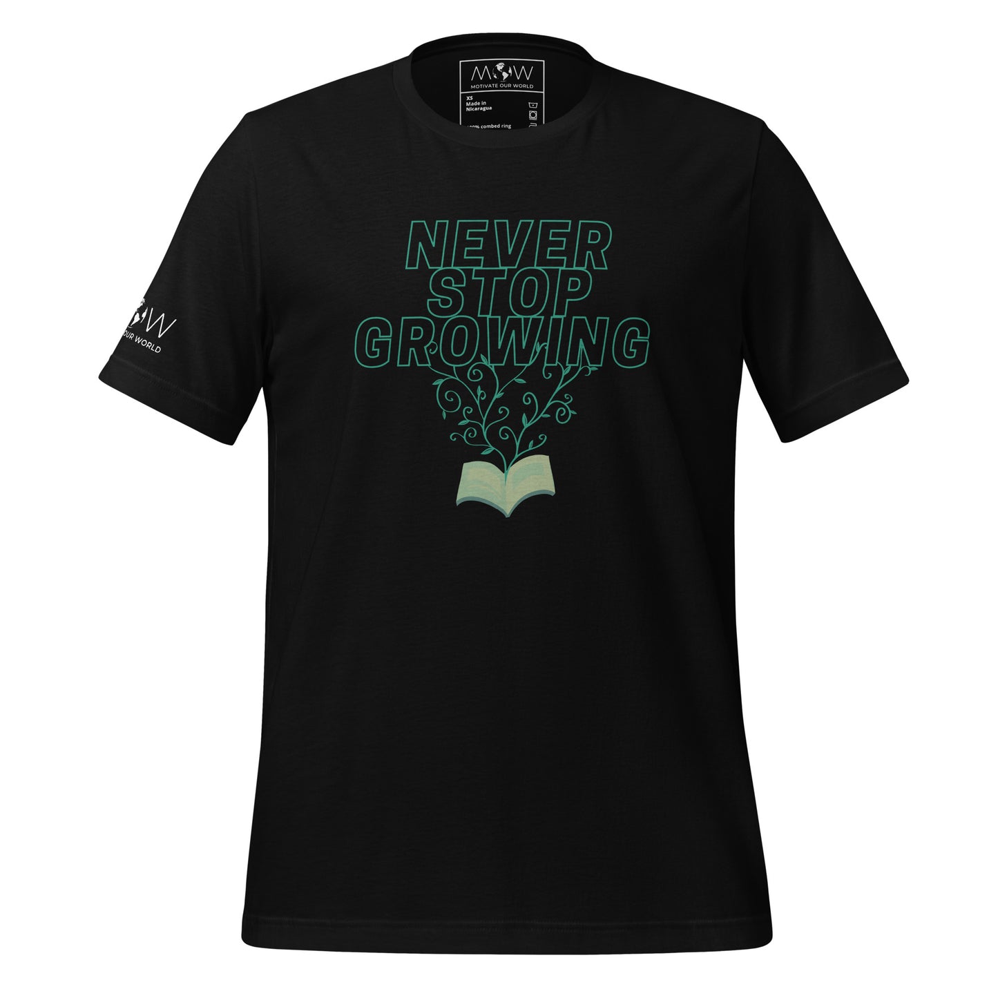 Product mockupNever Stop Growing Men's Motivational Black T-Shirt
