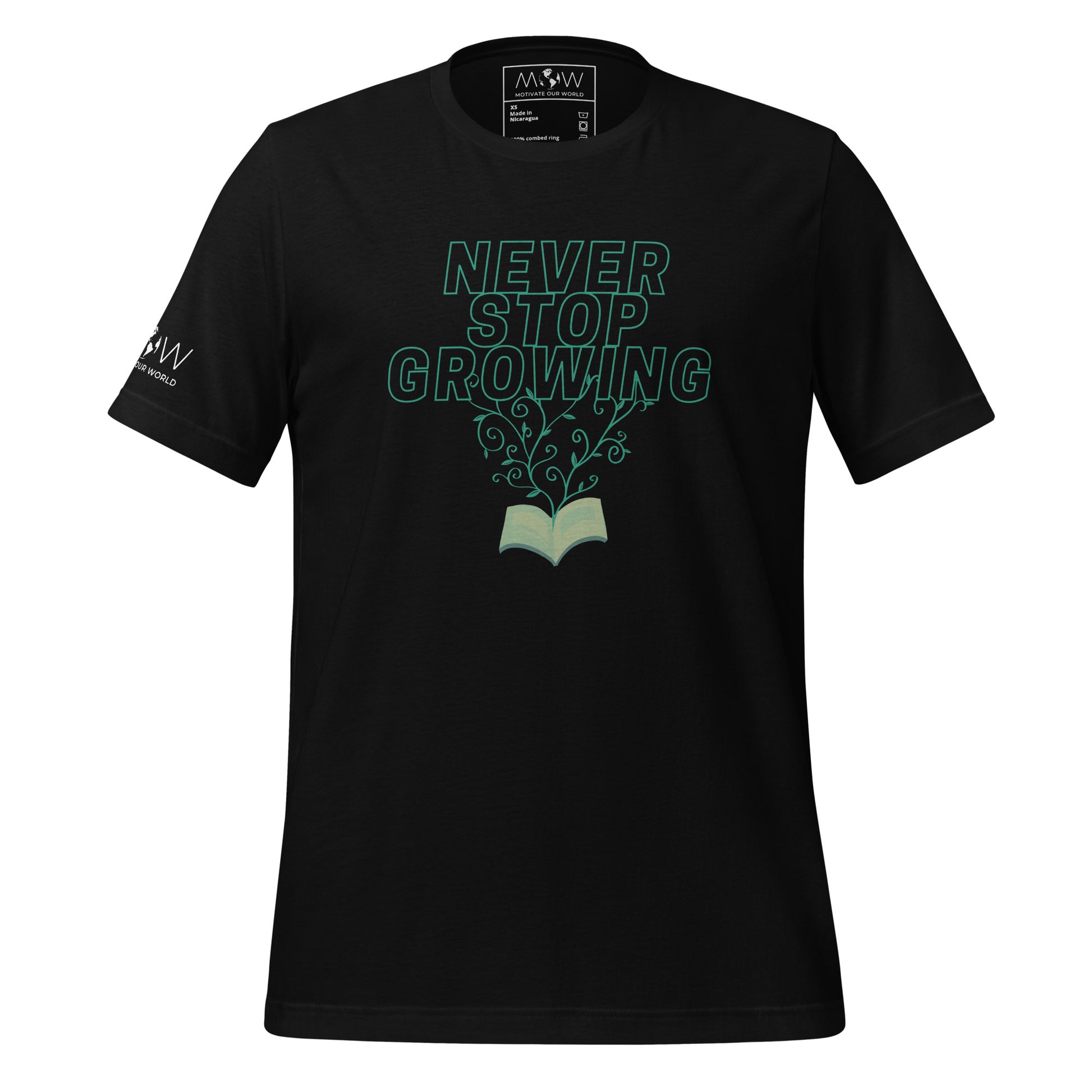 Product mockupNever Stop Growing Men's Motivational Black T-Shirt