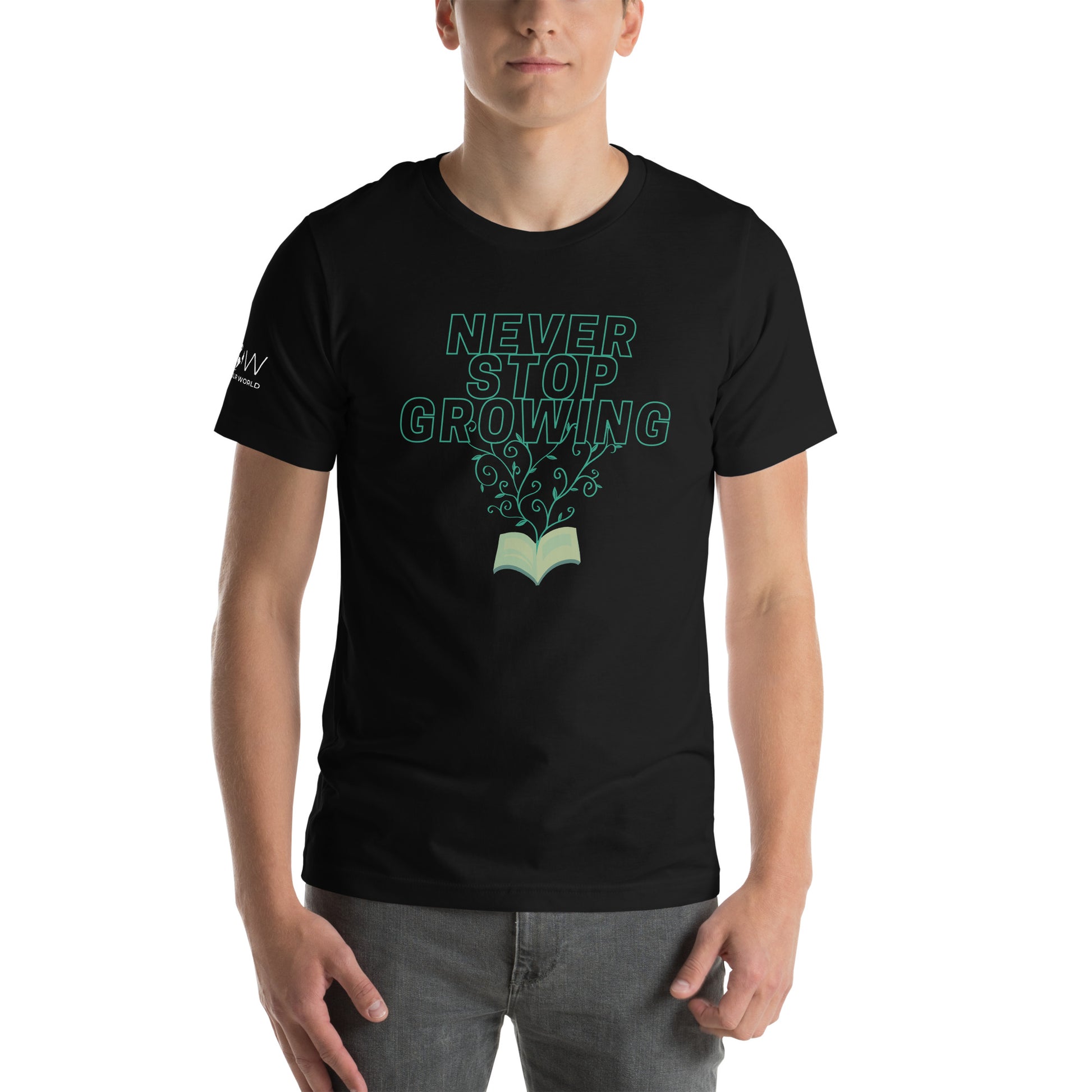 Product mockupNever Stop Growing Men's Motivational Black T-Shirt