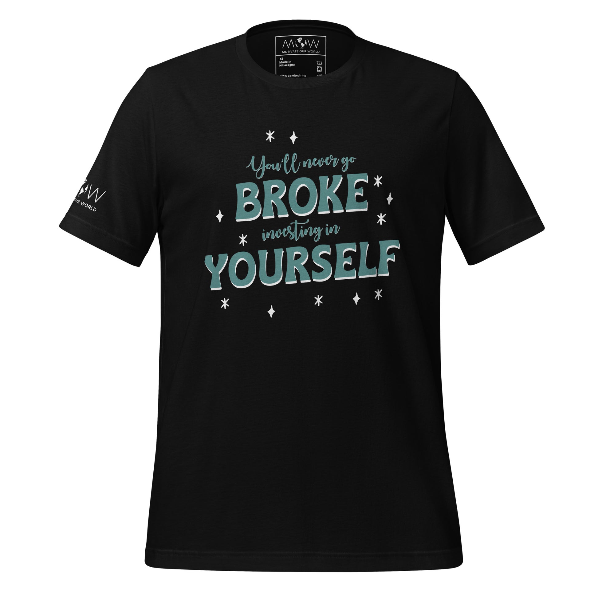 Product mockupYou'll Never Go Broke Investing in Yourself Men's Motivational Black T-Shirt 