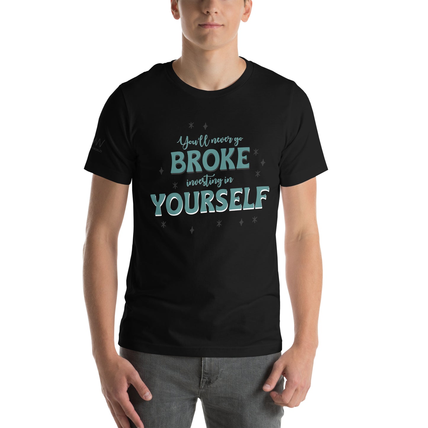 Product mockupYou'll Never Go Broke Investing in Yourself Men's Motivational Black T-Shirt 
