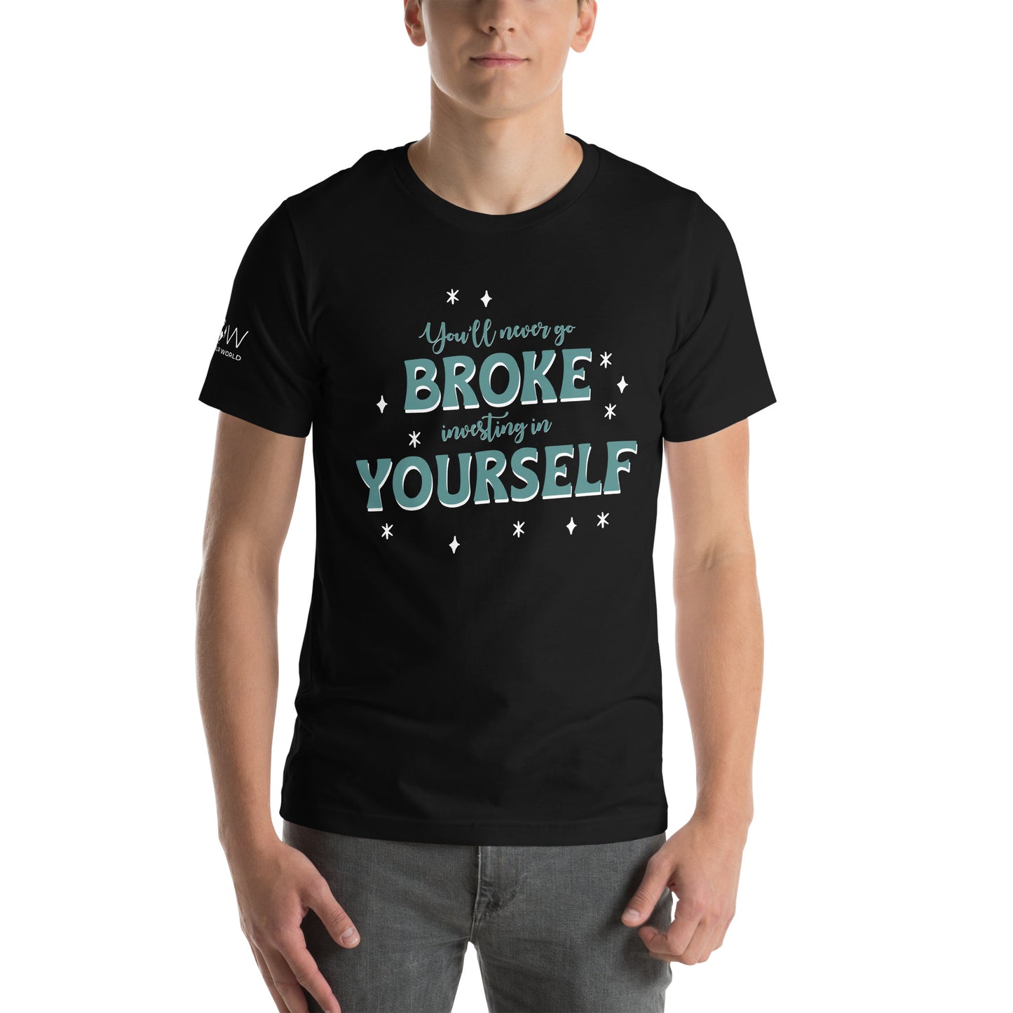 Product mockupYou'll Never Go Broke Investing in Yourself Men's Motivational Black T-Shirt 