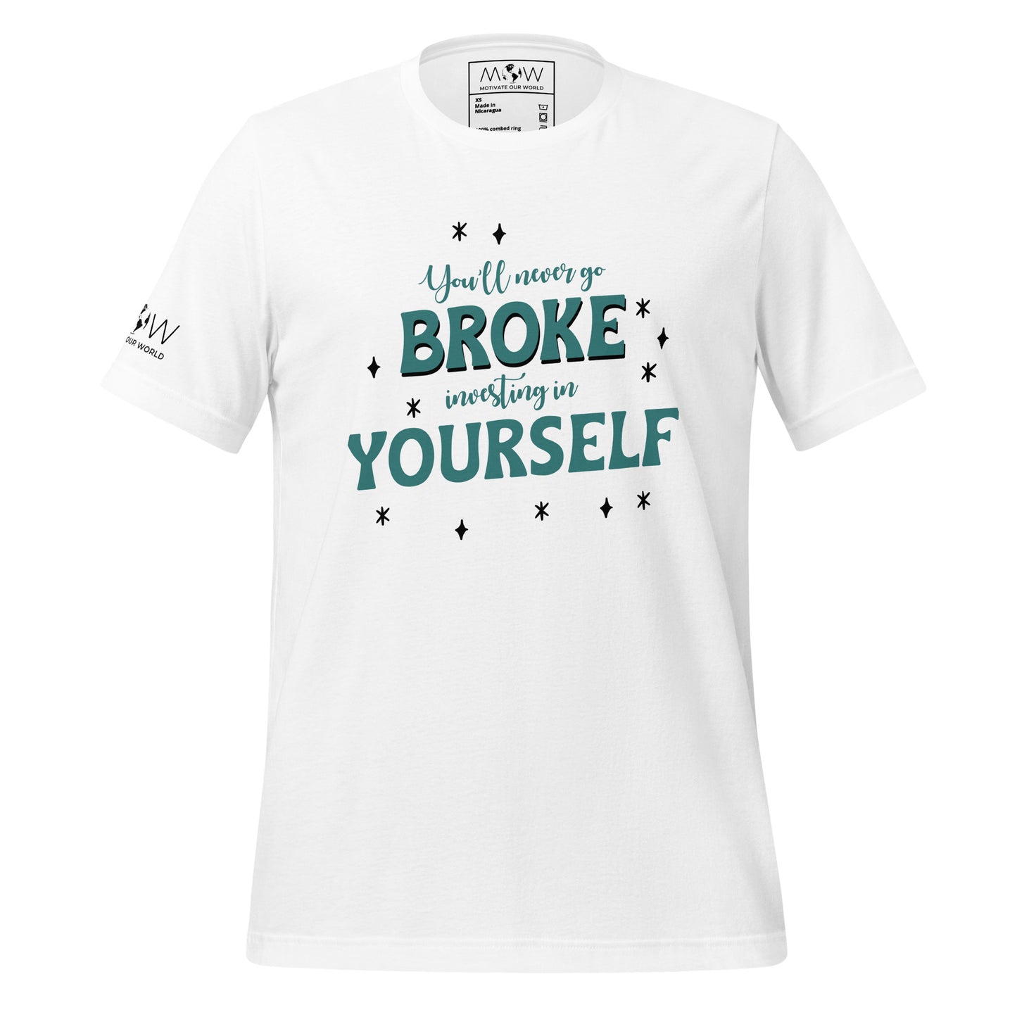 Product mockupYou'll Never Go Broke Investing in Yourself Men's Motivational White T-Shirt 