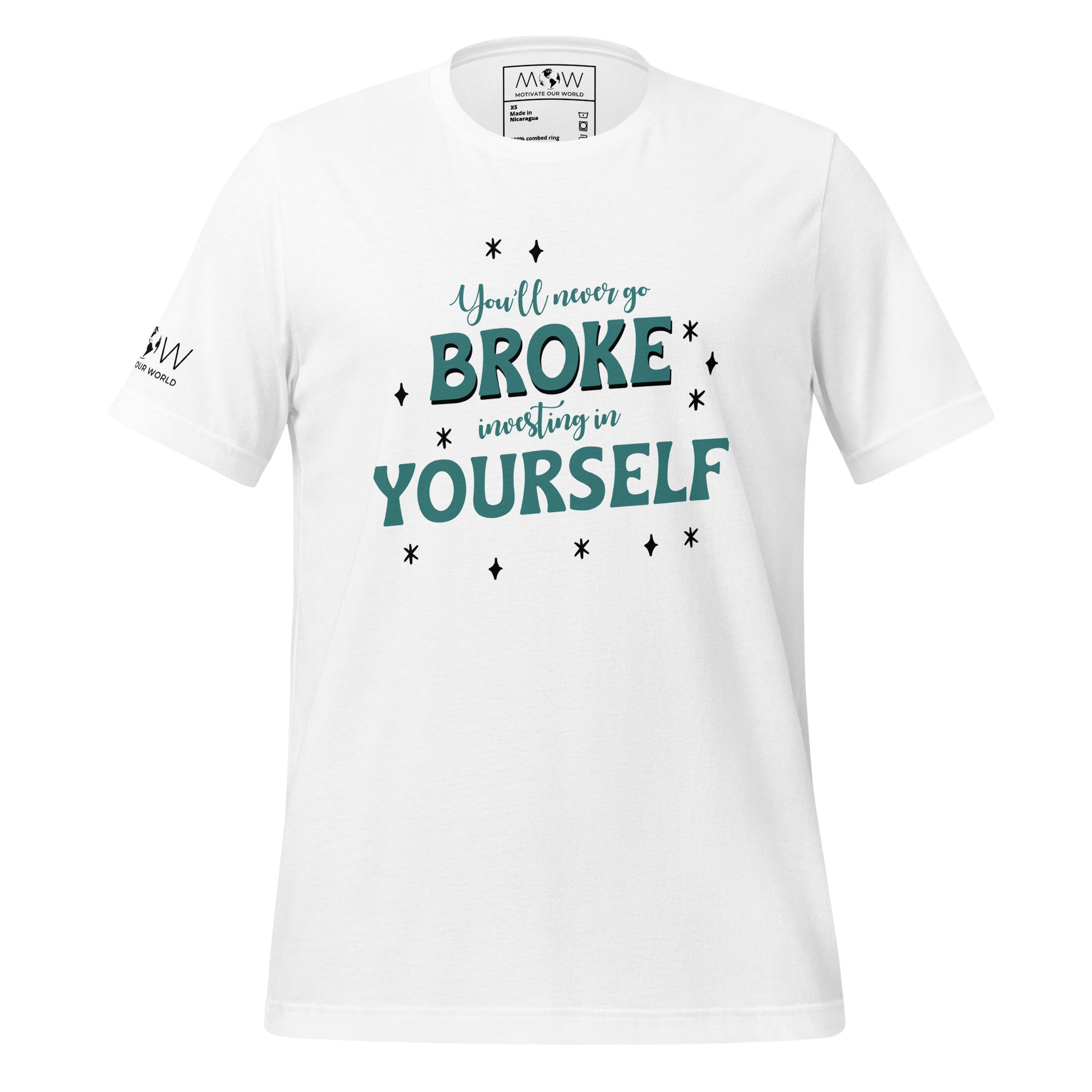 Product mockupYou'll Never Go Broke Investing in Yourself Men's Motivational White T-Shirt 