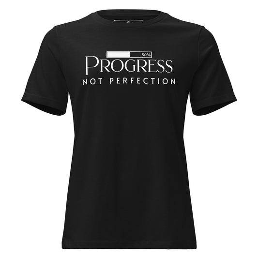 Progress Not Perfection 50% Bar Black Motivational Women’s T-Shirt