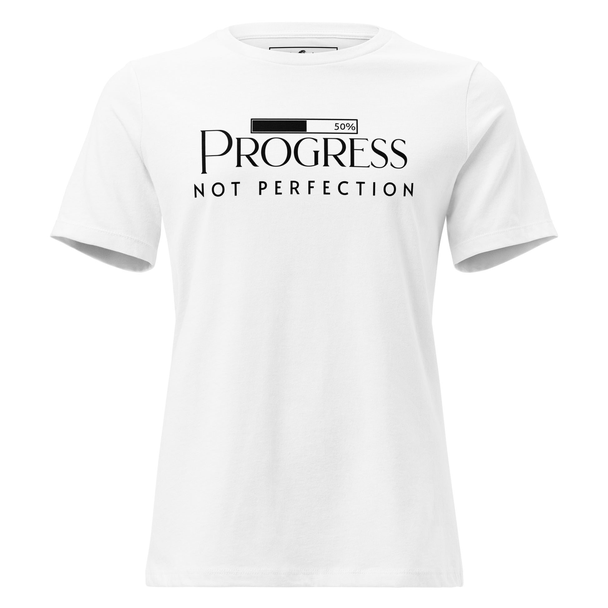 Progress Not Perfection 50% Bar White Motivational Women’s T-Shirt