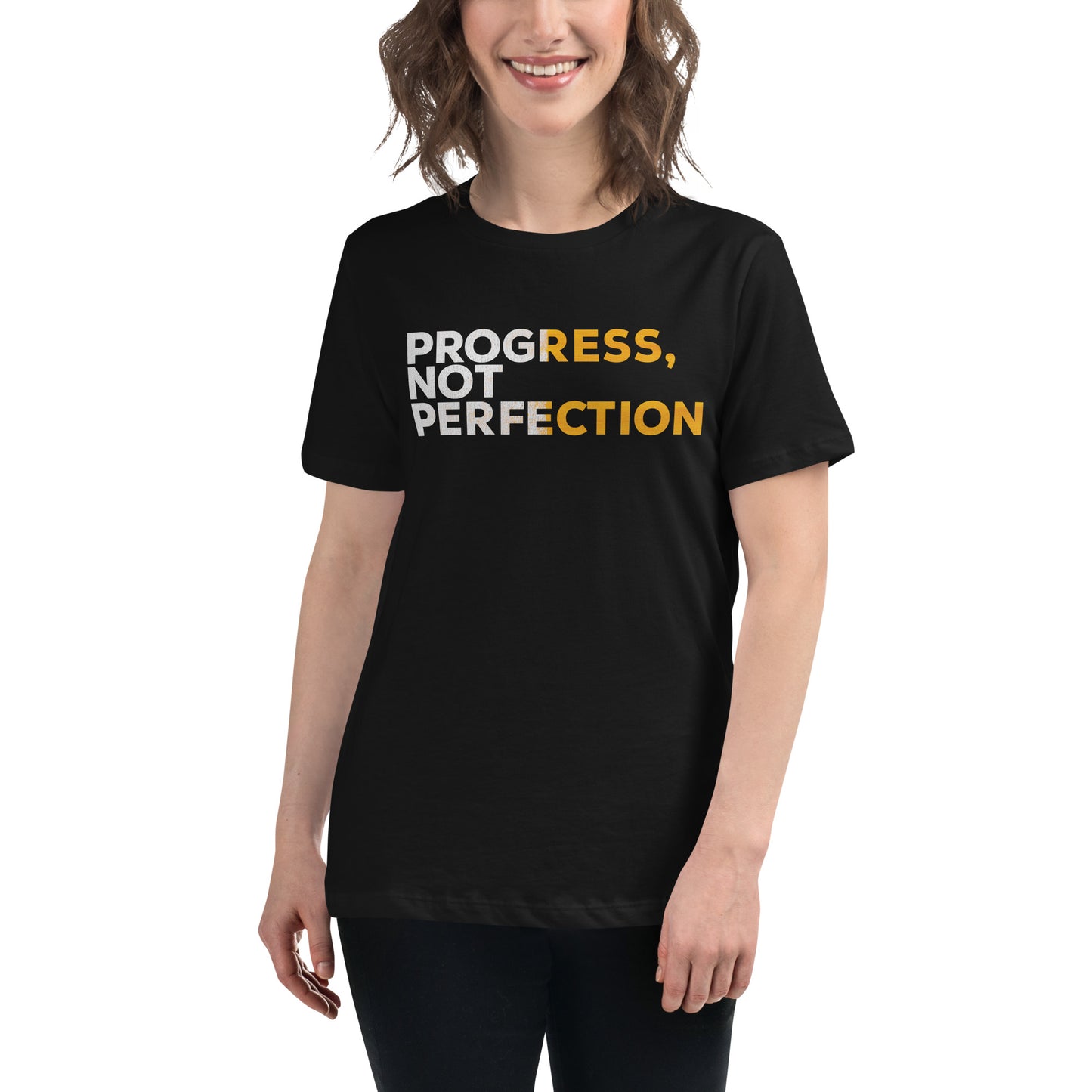Progress Not Perfection Black Motivational Women’s T-Shirt Lifestyle
