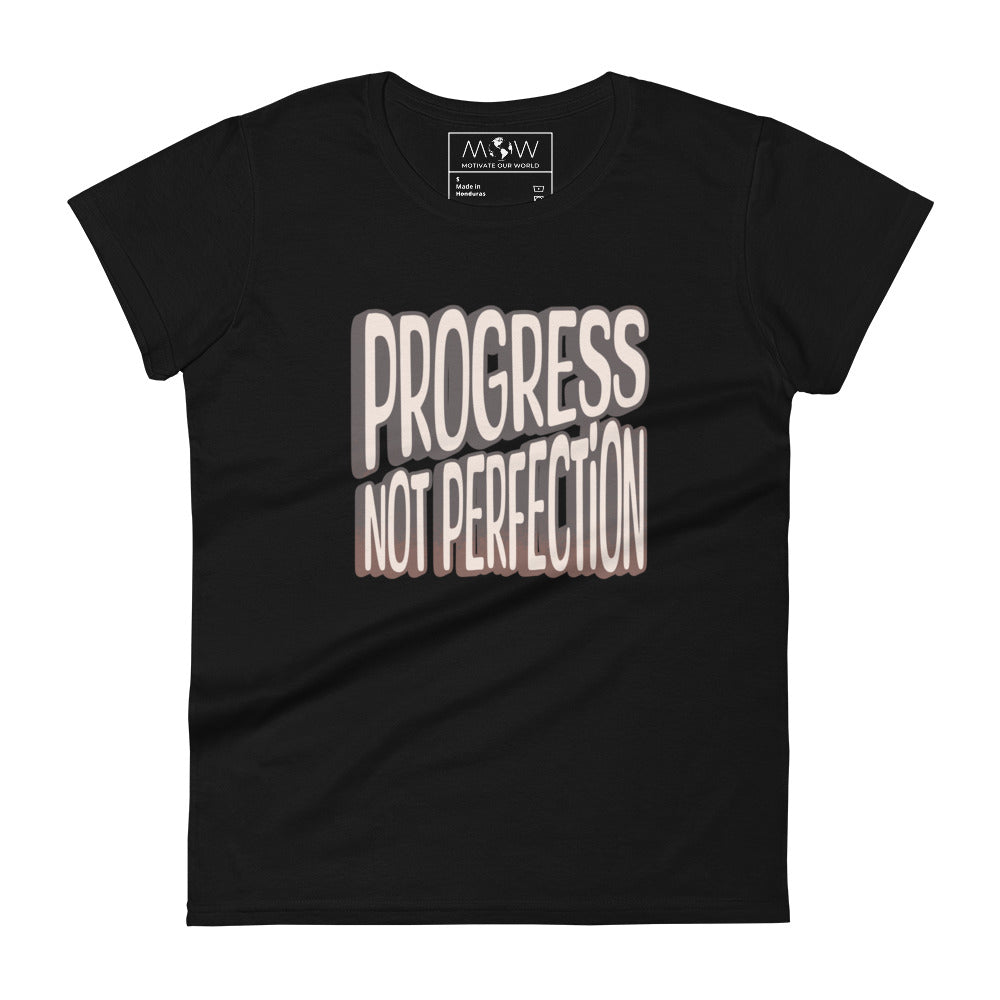 Progress Not Perfection Women’s Motivational Black T-Shirt