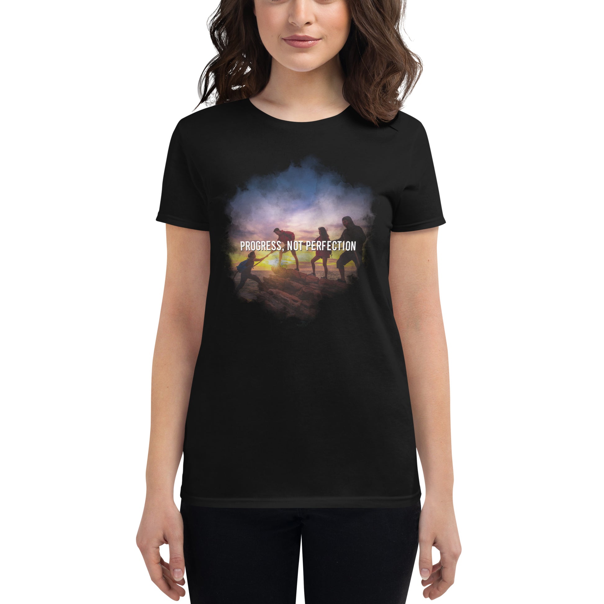 Progress, Not Perfection Women’s Motivational Black T-Shirt