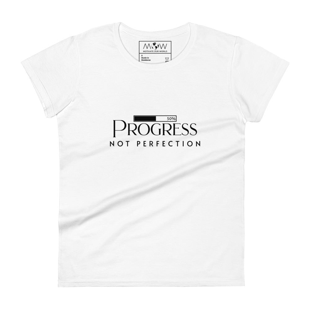 Progress Not Perfection Minimalist Women’s Motivational White T-Shirt