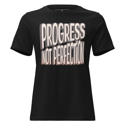 Progress Not Perfection Typography Black Motivational Women’s T-Shirt