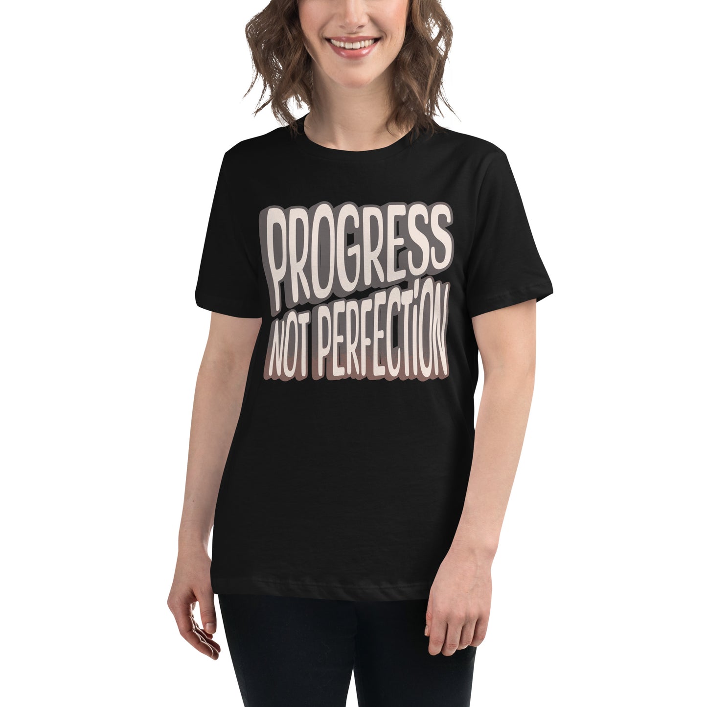 Progress Not Perfection Typography Black Motivational Women’s T-Shirt Lifestyle
