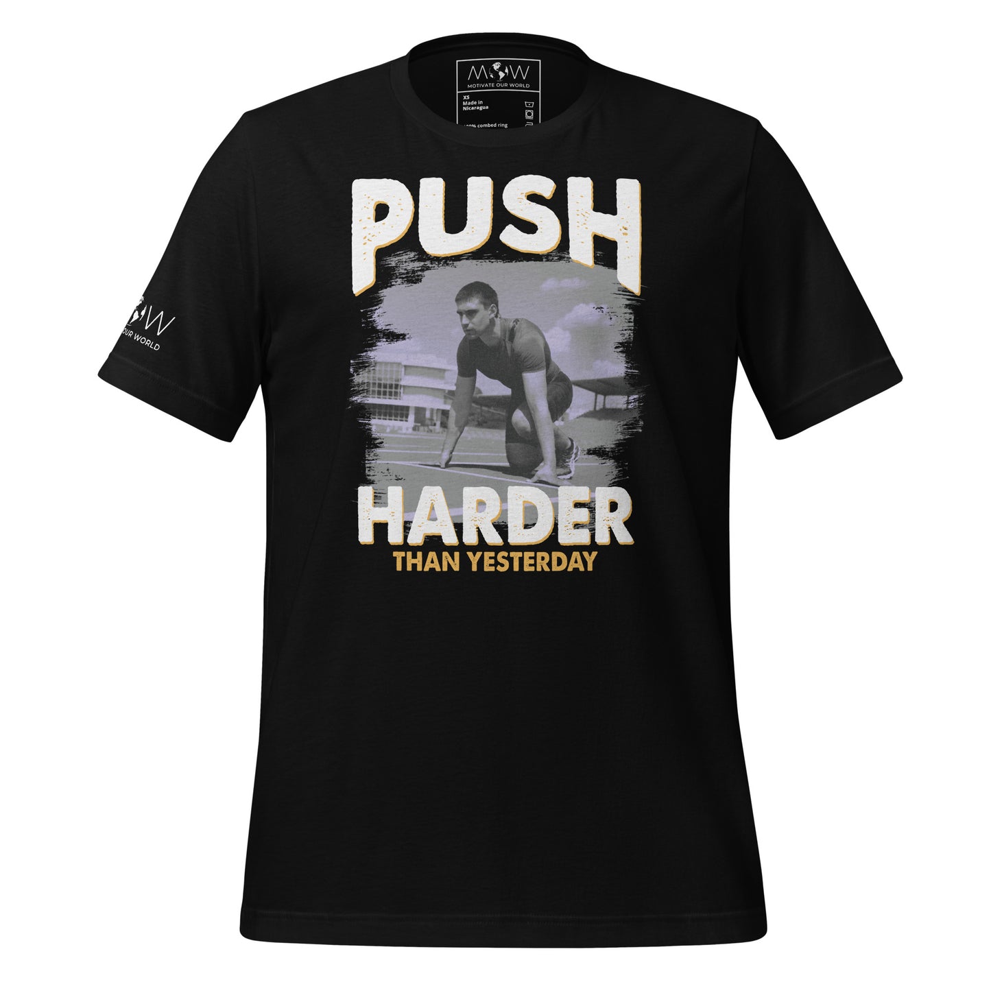 Push Harder Than Yesterday Men's Motivational Black T-Shirt