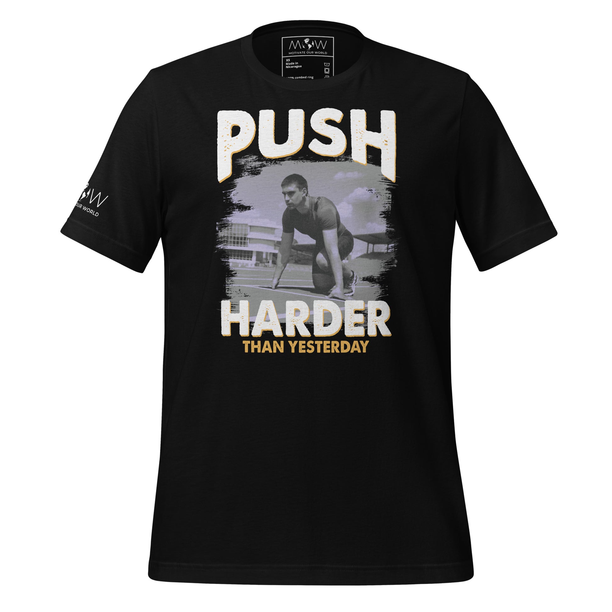 Push Harder Than Yesterday Men's Motivational Black T-Shirt