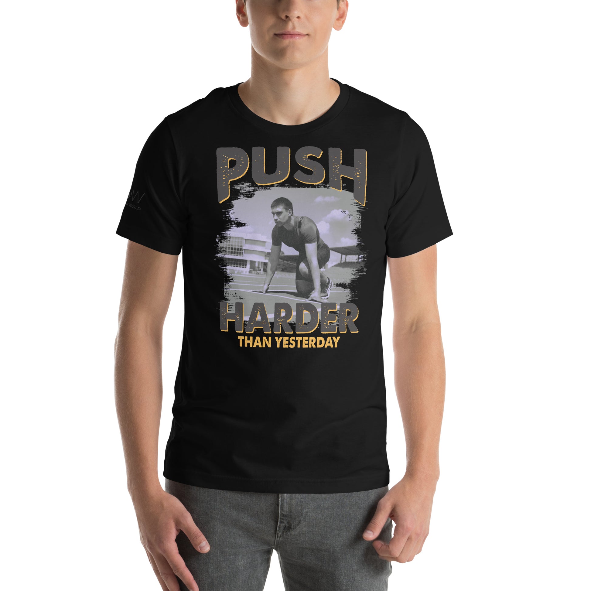 Push Harder Than Yesterday Men's Motivational Black T-Shirt
