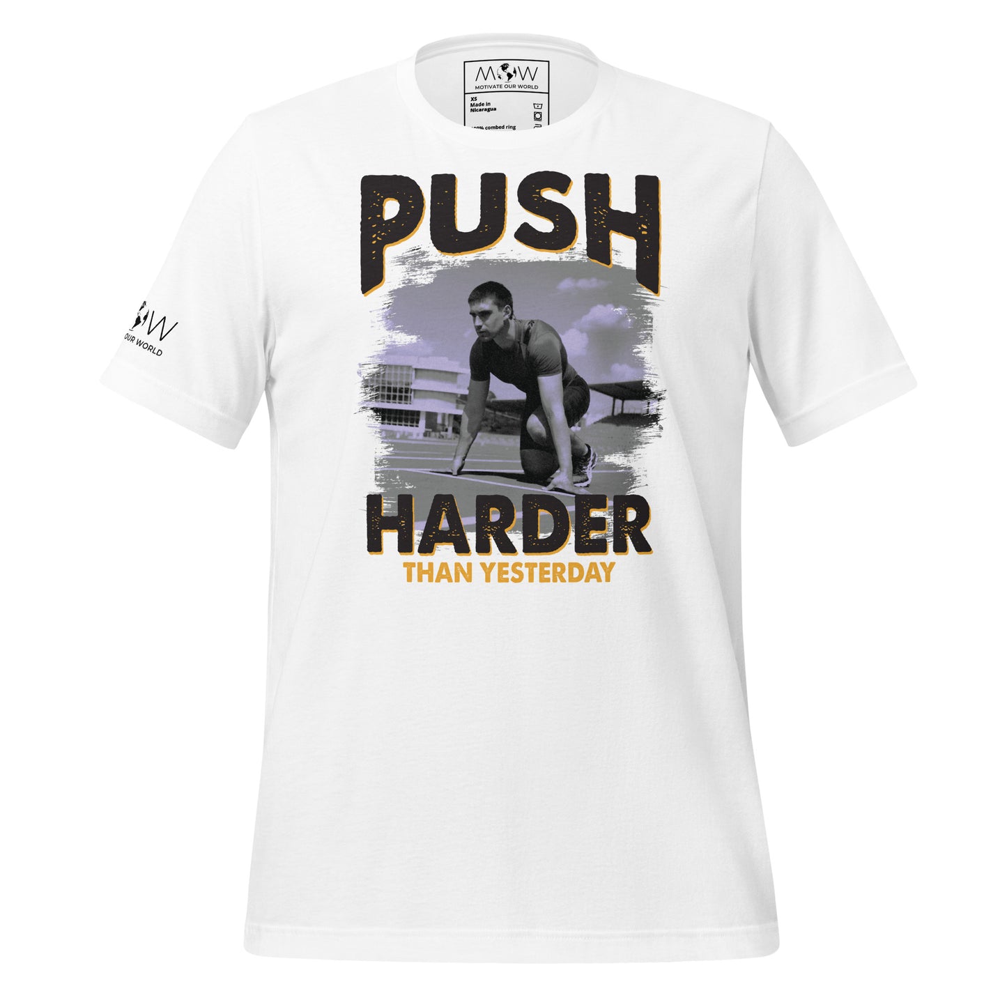 Push Harder Than Yesterday Men's Motivational White T-Shirt