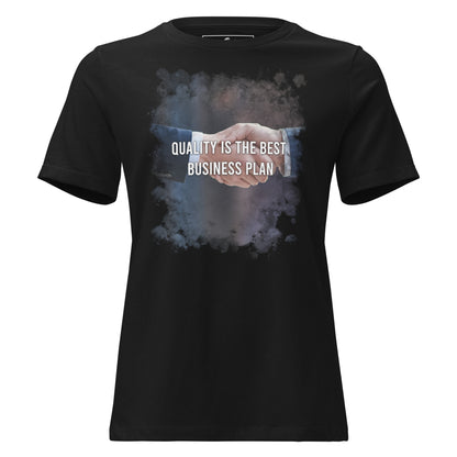 Quality Is The Best Business Plan - Handshake Edition Black Motivational Women’s T-Shirt