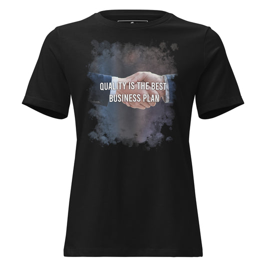 Quality Is The Best Business Plan - Handshake Edition Black Motivational Women’s T-Shirt