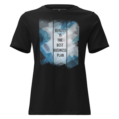 Quality Is The Best Business Plan - Skyline Edition Black Motivational Women’s T-Shirt